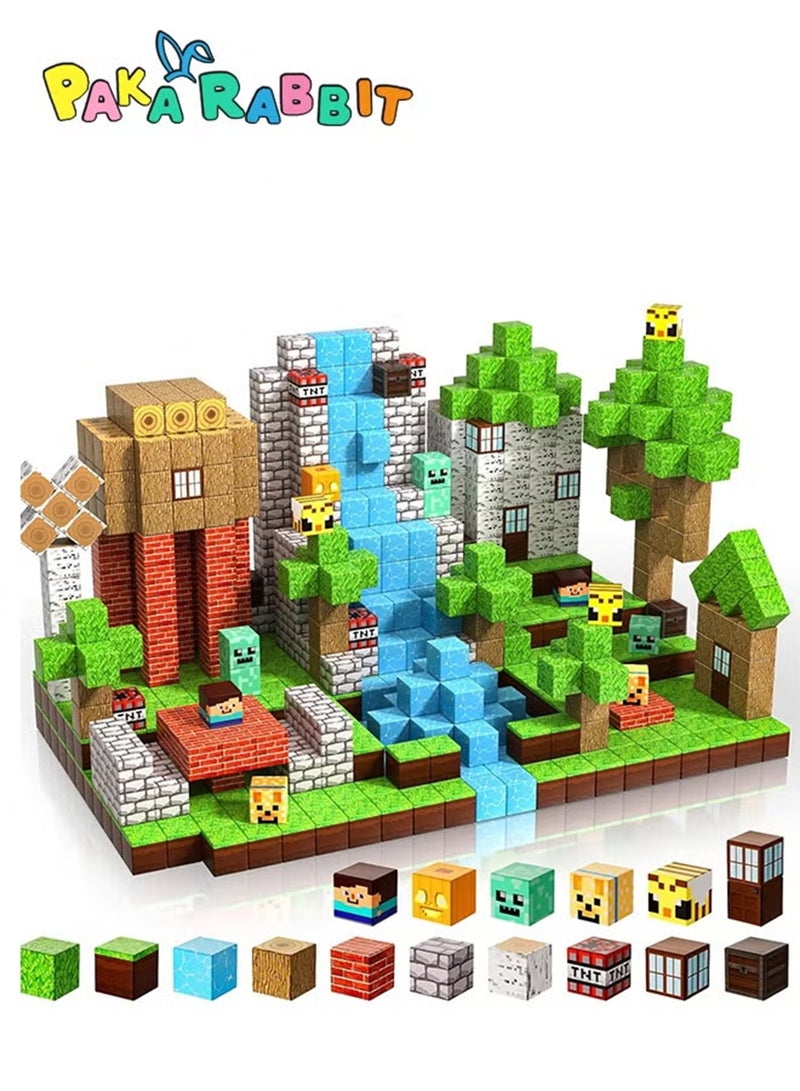 Paka Rabbit High-Strength Magnetic Building Blocks - 100 Pieces Magnetic Building Blocks Magnet Cube Toys Stacking, Build a Forest World Set, STEM Montessori Sensory Toys for 3 4 5 6 7 8 9 10 Boys Girls Birthday Gift - Image 1